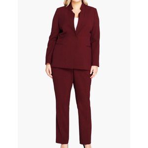 NEW Tahari Plus Double Star Neck Burgundy Pantsuit